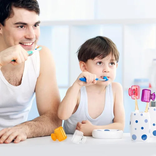 Vista 3 de Paquete de 4 fundas protectoras para cepillos de dientes de viaje, protector de cepillo de dientes, estuche protector de plástico portátil