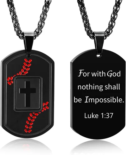 Vista 33 de Collar de cruz con versículo bíblico de béisbol, acero inoxidable, dije de cruz en tono negro/dorado/plateado, regalos religiosos, joyería deportiva