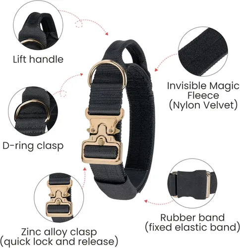 Vista 4 de EXCELLENT ELITE SPANKER Collar táctico para perro, ajustable, militar, resistente, con hebilla de metal y asa de control (negro)
