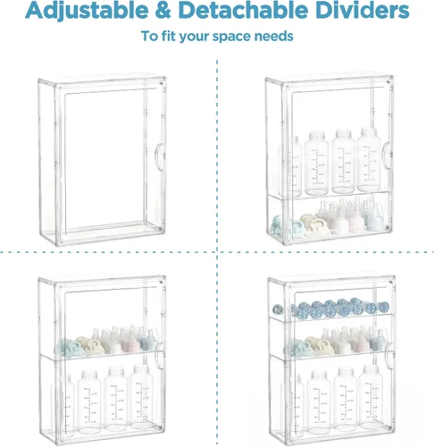 Vista 7 de HBlife Organizador de almacenamiento para biberones de bebé, soporte de pared, 3 niveles ajustables de acrílico transparente, estación