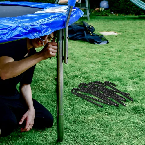 Vista 7 de Sadnyy Paquete de 36 estacas de refuerzo resistentes de 12 pulgadas con gancho en J, estacas de acero negro para jardín, trampolín, tienda