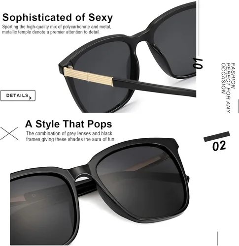 Vista 3 de SIPHEW Gafas de sol polarizadas para mujer, gafas de sol espejadas, gafas de gran tamaño de moda con protección UV400