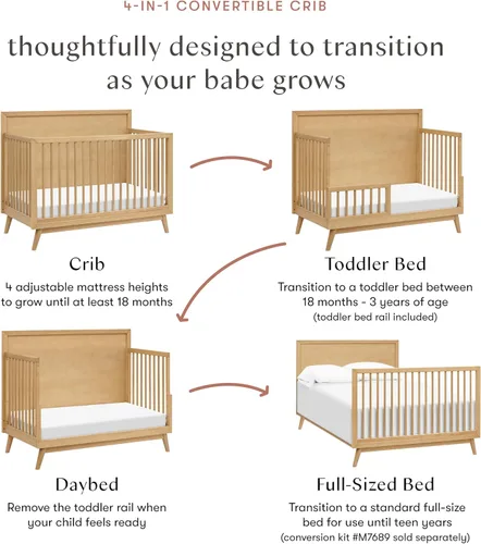 Vista 6 de Babyletto Palma - Cuna convertible 4 en 1 con kit de conversión de cama para niños pequeños en miel, certificado Greenguard Gold GREENGUARD