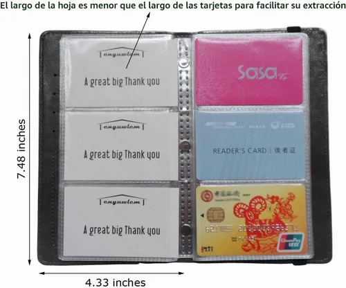 Vista 4 de Organizador de libro de tarjetas de visita de piel sintética con cierre elástico, 240 tarjetas, color negro