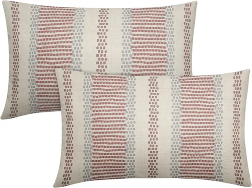 Vista 73 de Juego de 2 fundas de almohada negras y azules con rayas de puntos grises, decorativas para exteriores, estilo boho rústico, para sofá, cama, cojín