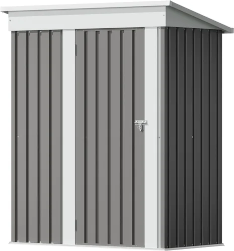 Vista 12 de Flamaker Cobertizo de almacenamiento de 5 x 3 pies, impermeable, de metal, para jardín, con puerta con cerradura, cobertizo de herramientas