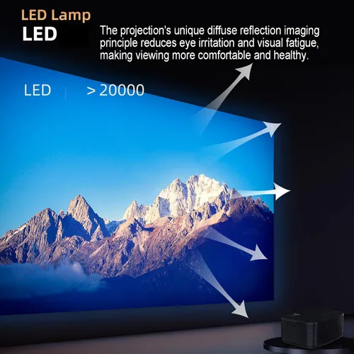 Vista 6 de Mini proyector de película, pantalla de 20 a 100 pulgadas, proyector portátil 1080P compatible con USB, portátil, teléfono, altavoz integrado