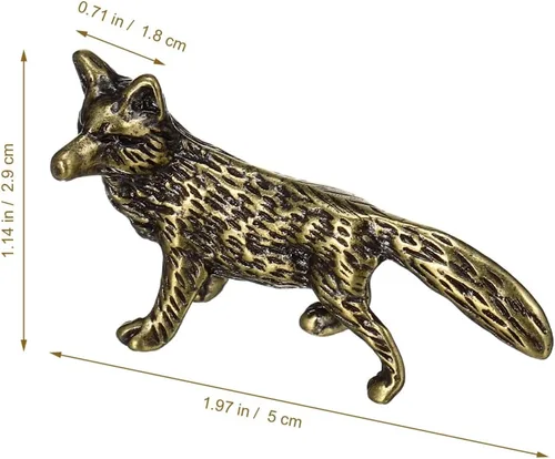 Vista 2 de Mini figura de zorro de latón pequeño, figura de zorro dorado de latón macizo para estante de escritorio, decoración del hogar, escultura pesada
