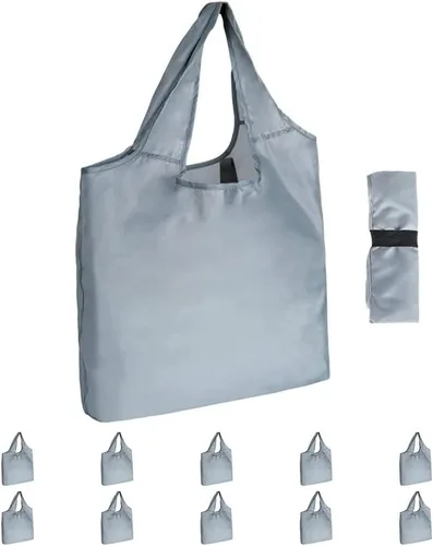 Vista 9 de Aricsen Paquete de 10 bolsas de compras reutilizables de camuflaje de 15 x 4.5 x 15 pulgadas con asas a granel, plegables extragrandes resistentes