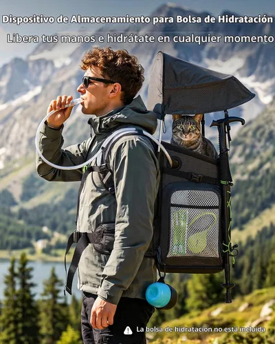 Vista 6 de Pecute Mochila para gatos, mochila transportadora de mascotas para Negro