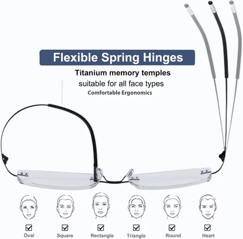Vista 4 de K.LAVER Lentes de lectura bifocales para hombres y mujeres, sin marco, con bloqueo de luz azul, lentes de corte de diamante, lentes de titanio