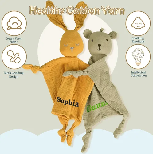Vista 2 de Bear Loveys para bebés, mantas de seguridad para bebés, suaves para niños y niñas, regalos para baby shower, regalos personalizados para bebés