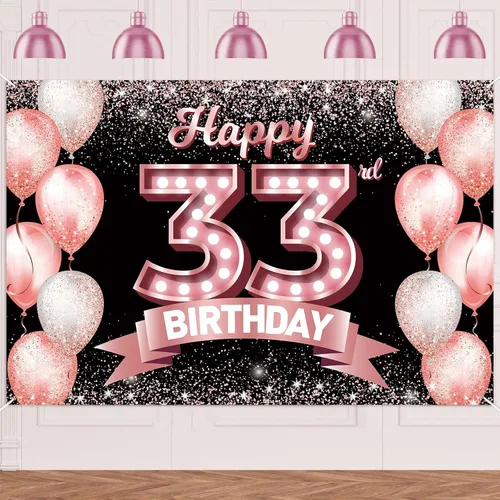 Vista 284 de Cartel de feliz cumpleaños décimo oro rosa, telón de fondo, saludos a 10 años, globos de confeti, decoración temática para niñas de 10 años
