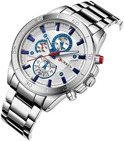 Vista 4 de CURREN Reloj de pulsera 8275 para hombre reloj de cuarzo de lujo moda casual blanco plateado plateado Reloj de cuarzo
