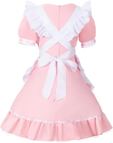 Vista 4 de Disfraz de conejito de sirvienta francesa de anime para niñas, vestido de cosplay con orejas de gato peludo