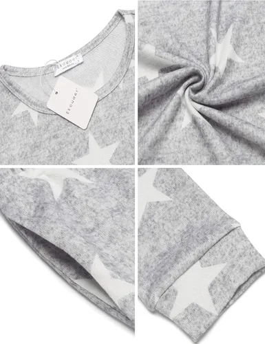Vista 6 de Ekouaer Conjunto de pijama de manga larga para mujer, ropa de dormir con estampado de estrellas, pijamas suaves con bolsillos