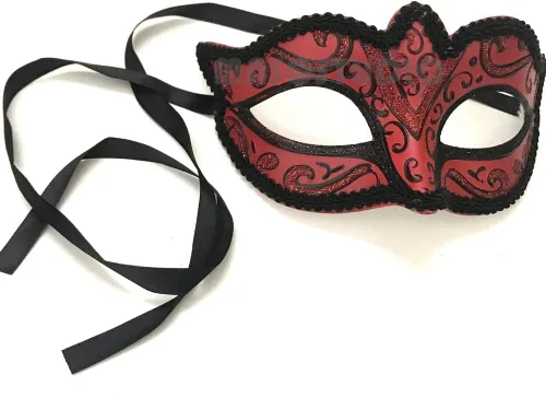 Vista 3 de MasqStudio Par de máscaras rojas para baile de máscaras, cosplay, baile de graduación, fiesta de cumpleaños o decoración