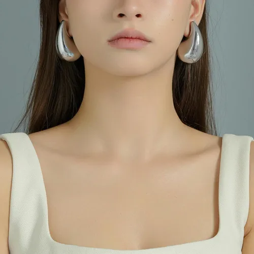 Vista 4 de Aretes de aro gruesos extra grandes para mujer, ligeros, huecos, abiertos, aretes de lágrima, hipoalergénicos, joyería de moda para mujeres y niñas