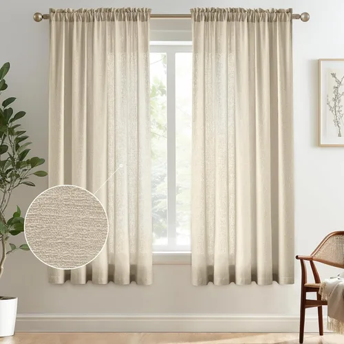 Vista 25 de Melodieux Cortinas de Niveles Semitraslúcidas Negras de 24 Pulgadas de Largo para Cocina, Cafetería, Dormitorio, Ventanas Pequeñas, Aspecto de Lino