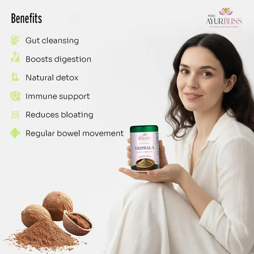 Vista 7 de Polvo de trifala 100% orgánico, mezcla ayurvédica con polvo Amla y Haritaki, y Bibhitaki para la salud intestinal, salud digestiva, desintoxicación