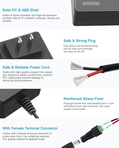 Vista 3 de ALITOVE Fuente de alimentación de 24V CC 2.5A 60W Transformador de 24 voltios Adaptador de corriente CA 4.92 pies 2500mA 2A Convertidor de CA a CC