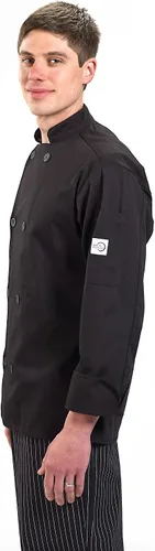 Vista 8 de Chamarra de cocina unisex Mercer Culinary con botones tradicionales, M, Negro, 1