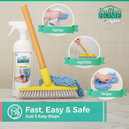 Vista 2 de CHOMP! Paquete limpiador de lechada, incluye cepillo de lechada, refresca la lechada y elimina manchas en suelos de baldosas y paredes de baño