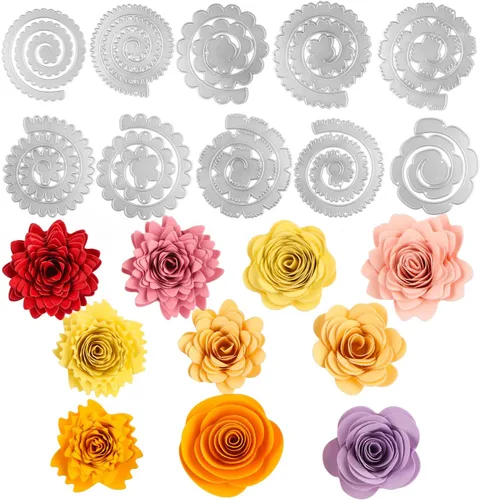 Vista 10 de 10 piezas de troqueles de metal de flores en espiral 3D para hacer tarjetas DIY, álbumes de recortes, troqueles en relieve, plantilla de punzón