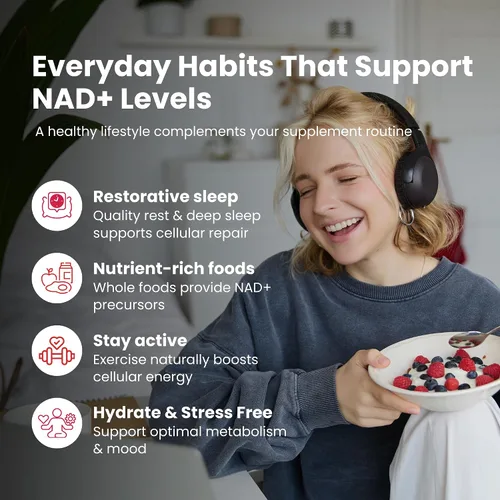 Vista 8 de Revive Tabletas de suplemento NAD+ para hombres y mujeres Suplemento NAD impulsado por RiaGev®-SR Energía celular, metabolismo, cerebro