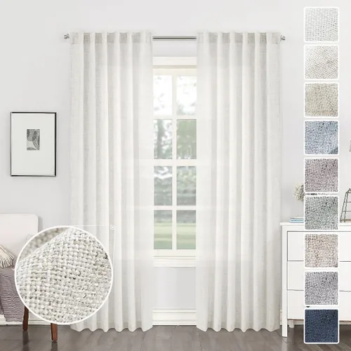 Vista 68 de Cortinas de Lino Natural Color Crema de 84 Pulgadas de Largo para Sala de Estar, Juego de 2 Paneles de Lino Texturizado con Trabillas Traseras