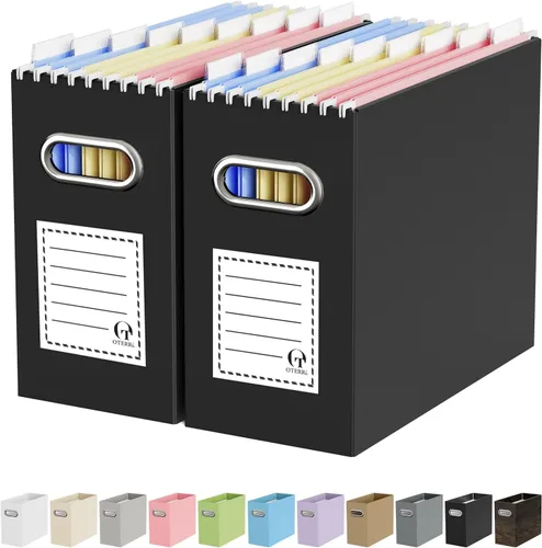 Vista 13 de Oterri Caja Organizadora de Archivos de Cartón para Carpetas Colgantes Tamaño Carta, Caja de Archivos para Escritorio de Computadora, Archivador