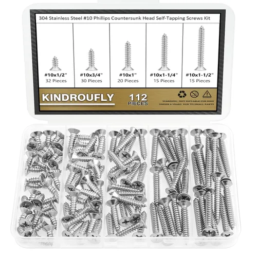 Vista 9 de 242 tornillos autorroscantes Phillips de cabeza avellanada Phillips #2 x 1/4 pulgadas, 3/8 pulgadas, 1/2 pulgadas, 5/8 pulgadas, 3/4 pulgadas, kit