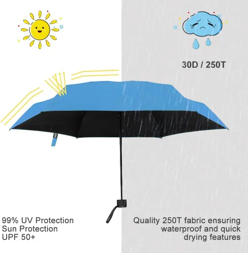Vista 6 de Yoobure Paraguas y parasol pequeño con funda, diseño portátil, ligero y compacto, perfecto para viajes, para sol o lluvia, para uso en exteriores