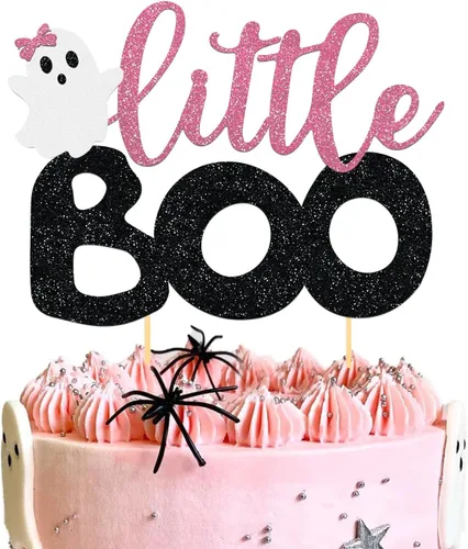 Vista 14 de 24 piezas de adornos de Halloween para cupcakes fantasmas, palillos de revelación de género para niños y niñas, adornos para tartas rosas y azules