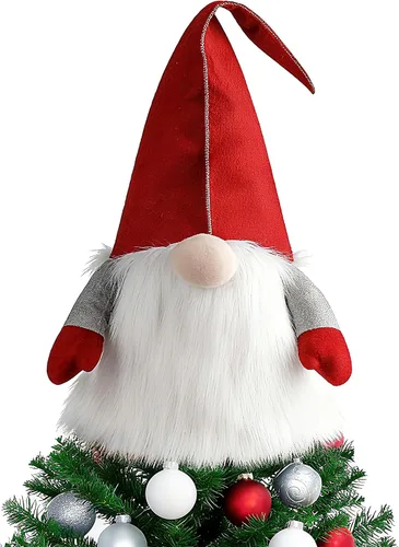 Vista 8 de D-FantiX Adorno de Gnomo para la Copa del Árbol de Navidad, 25 Pulgadas Gran Gnomo Sueco Tomte Adornos de Navidad Gnomos de Papá Noel de Peluche