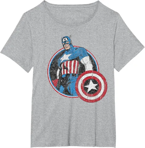 Vista 19 de Marvel Avengers Vintage Capitán América Comic Hero Retrato Camiseta Pequeña Negro