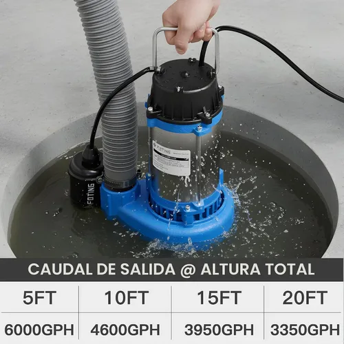 Vista 3 de FOTING 1HP 6000 GPH Bomba sumergible de aguas residuales/efluentes – Hierro fundido resistente – Bomba séptica de 115 V para cuenca de sumidero