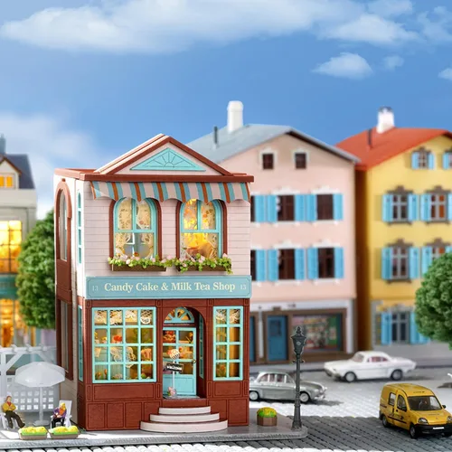 Vista 6 de Roroom Kit de casa de muñecas en miniatura y muebles, modelo de casa de muñecas de madera en 3D con LED, idea creativa de habitación para regalo