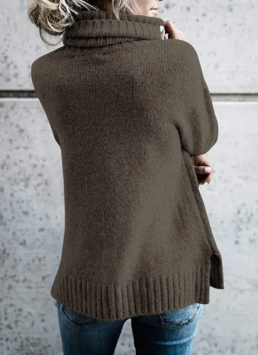 Vista 4 de Fisace Suéteres de cuello alto de gran tamaño, para mujer, de punto trenzado, manga larga