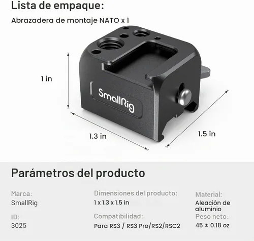 Vista 7 de SmallRig Soporte de abrazadera NATO para DJI RS 5 / RS 4 Mini/RS 2 / RSC 2 / RS 3 / RS 3 Pro/RS 3 mini/RS 4 / RS 4 Pro Gimbal - 3025