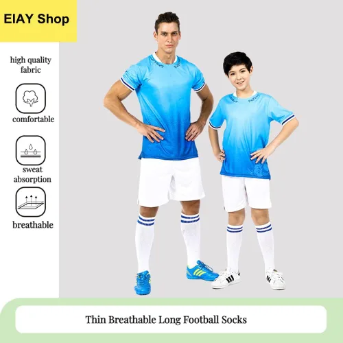 Vista 2 de EIAY Shop 2 pares de calcetines de fútbol para niños y niñas de 5 a 12 años de edad, transpirables, para entrenamiento atlético, calcetines