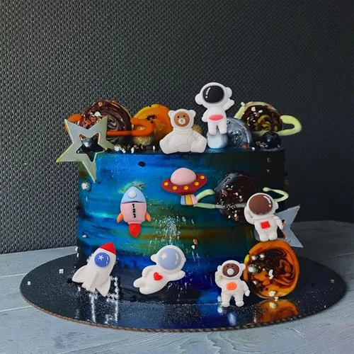 Vista 6 de Molde de silicona para decoración de pastel de astronauta, 2 unidades, molde de fondant de chocolate de nave espacial, para adornos de cupcakes