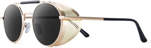 Vista 3 de Dollger Gafas de sol redondas vintage estilo Steampunk con protección UV400 para hombres y mujeres