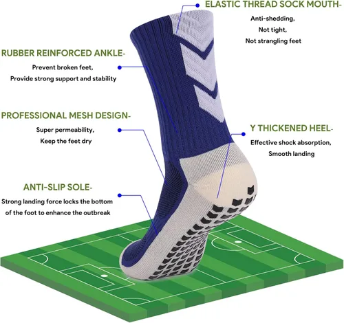 Vista 3 de QCWQMYL Calcetines de fútbol antideslizantes para hombre, 134 pares de calcetines antideslizantes para hospital, pilates, correr, calcetines
