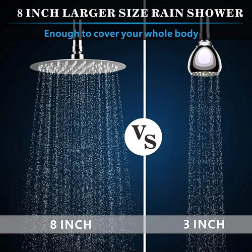 Vista 5 de Voolan Cabezal de ducha de lluvia de 8 pulgadas con brazo de extensión de 11 pulgadas, cabezal de ducha de lluvia hecho de acero inoxidable 304