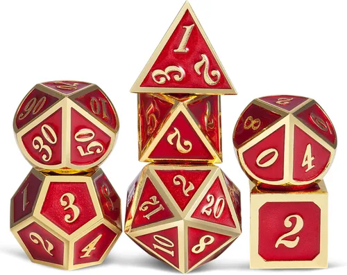 Vista 34 de DNDND - Dados de diseño antiguo, 7 dados de metal de latón con caja de metal para juegos de mesa como Dungeons and Dragons