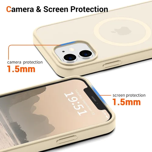 Vista 6 de vnnink para iPhone 12 y iPhone 12 Pro, funda de teléfono celular translúcida con protección contra caídas de grado militar, mate magnética