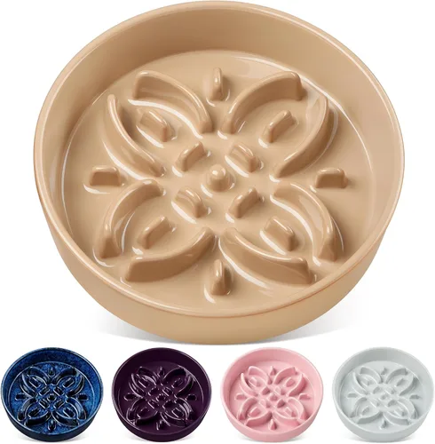 Vista 18 de vancasso Cuencos de alimentación lenta de cerámica para perros, cuencos de comida para perros con rompecabezas con laberinto floral, plato de comida