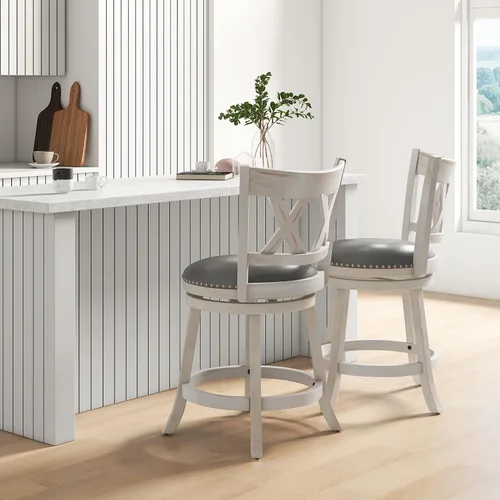 Vista 4 de COSTWAY Juego de 2 taburetes de bar para isla de cocina, taburetes giratorios de altura de mostrador sin brazos de 25.5 pulgadas con asiento