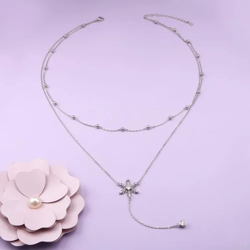 Vista 3 de YinShan Collar con colgante de plata de ley 925 con circonita cúbica estrella copo de nieve lágrima para mujeres y niñas Plata esterlina Circonia